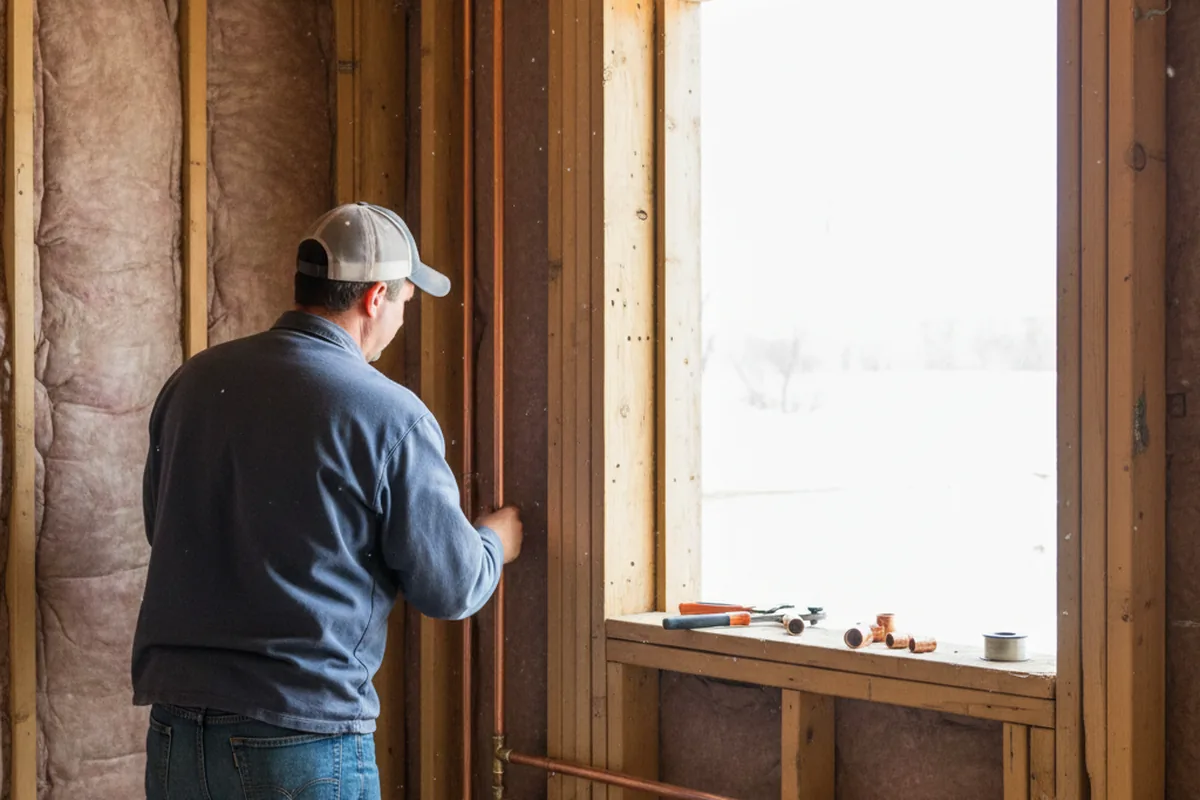 Licensed plumber running new copper supply lines in a Olmsted home
