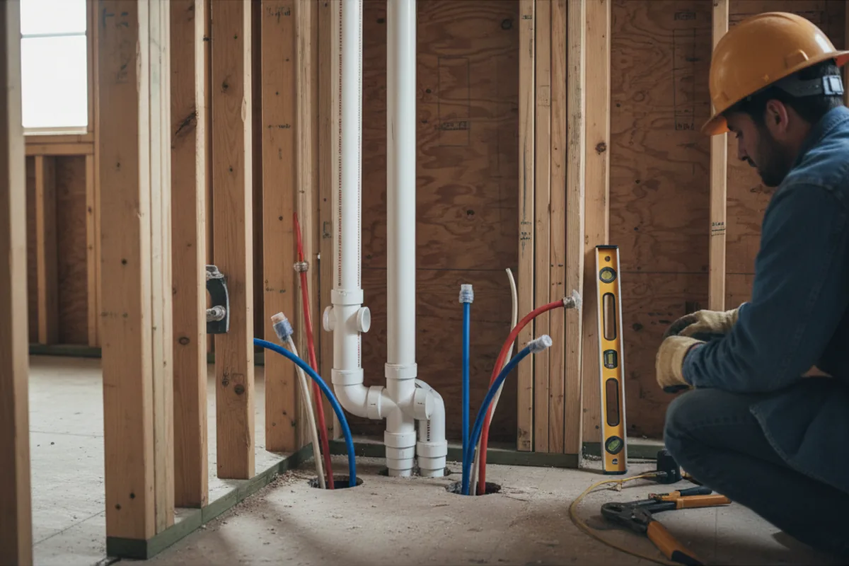 Drain and supply rough-in during Sump Pump Repair in Olmsted