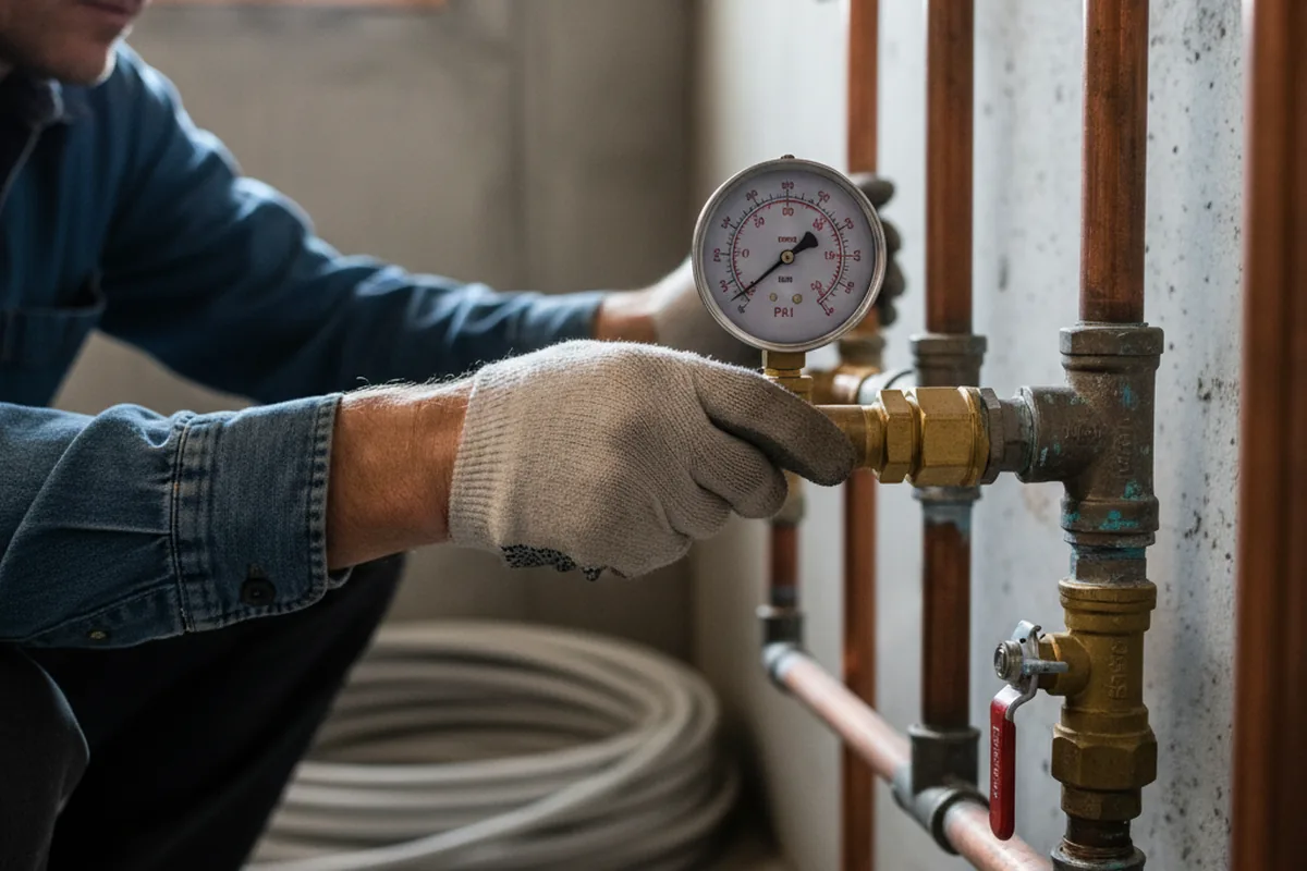 Pressure testing a repaired line during Water Line Repair in Olmsted